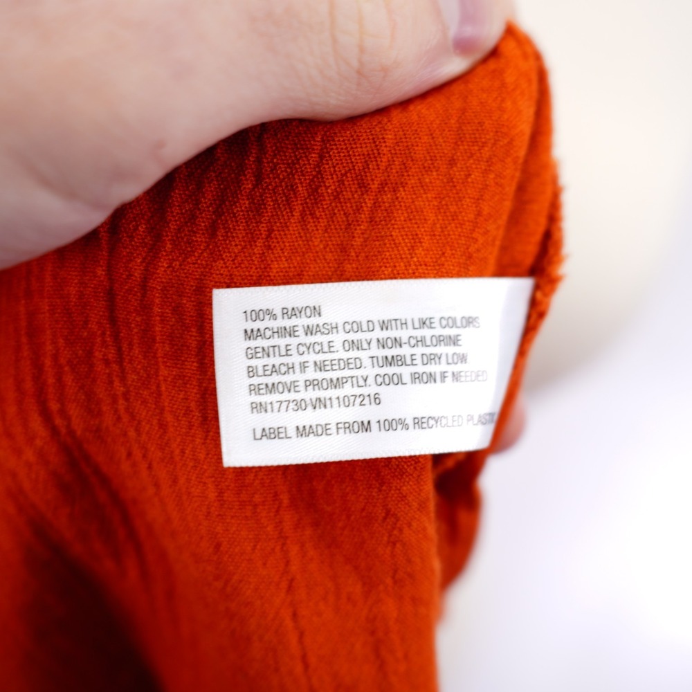 Ava Viv -1X- Orange Open Knit Floral Embroidered Blouse Round Neck Ribbed Rayon - Picture 7 of 7